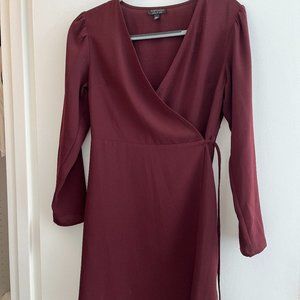 Topshop Maroon Long Sleeve Mini Dress